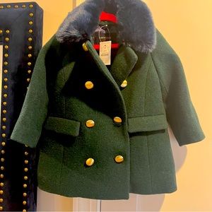 J. Crew Kids Green Coat with Gold Buttons